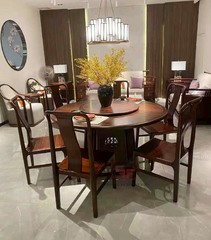 BỘ BÀN ĂN TRÒN INDOCHINE MẶT GỖ CÓ MÂM XOAY 6 GHẾ