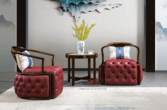 BỘ BÀN TRÀ GHẾ BỌC DA INDOCHINE GỖ ÓC CHÓ 2391 THƯ GIÃN