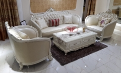 BỘ SOFA GỖ PHÒNG KHÁCH TÂN CỔ ĐIỂN MÀU TRẮNG NGỌC TRAI 9922B