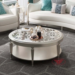 BÀN TRÀ TRÒN KÍNH GỖ TỰ NHIÊN LUXURY NHẬP KHẨU 8807