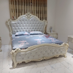 GIƯỜNG NGỦ TÂN CỔ ĐIỂN GỖ TỰ NHIÊN ĐẸP 919B