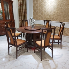 BỘ BÀN ĂN INDOCHINE GỖ ÓC CHÓ MÂM XOAY A01