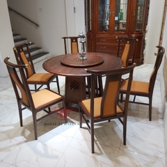 BỘ BÀN ĂN INDOCHINE GỖ ÓC CHÓ MÂM XOAY A01