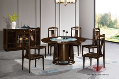 BỘ BÀN ĂN TRÒN INDOCHINE 6 GHẾ GỖ ÓC CHÓ NHẬP KHẨU 2367