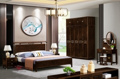 BỘ PHÒNG NGỦ INDOCHINE GỖ ÓC CHÓ 4 MÓN NHẬP KHẨU 2332