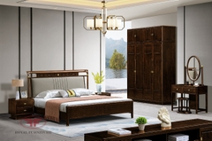 BỘ GIƯỜNG NGỦ INDOCHINE GỖ ÓC CHÓ 4 MÓN BỌC DA KEM NHẬP KHẨU 2330