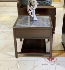 BÀN GÓC INDOCHINE GỖ ÓC CHÓ MẶT ĐÁ CÓ NGĂN KÉO NHẬP KHẨU HT2312