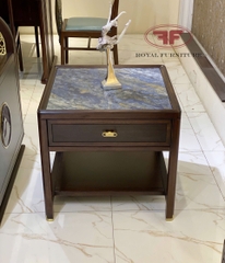 BÀN GÓC INDOCHINE GỖ ÓC CHÓ MẶT ĐÁ CÓ NGĂN KÉO NHẬP KHẨU HT2312