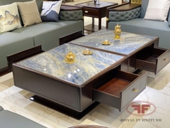 BÀN TRÀ INDOCHINE GỖ ÓC CHÓ 1M8 MẶT ĐÁ, BÀN GHÉP LINH HOẠT 2310