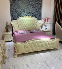 GIƯỜNG NGỦ DÁT VÀNG TÂN CỔ ĐIỂN GỖ TỰ NHIÊN SANG TRỌNG D502