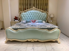 GIƯỜNG NGỦ TÂN CỔ ĐIỂN  DÁT VÀNG NHẬP KHẨU DA XANH D501