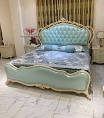 GIƯỜNG NGỦ TÂN CỔ ĐIỂN  DÁT VÀNG NHẬP KHẨU DA XANH D501