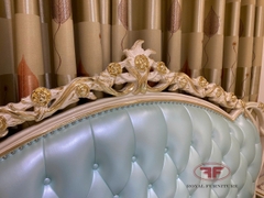 GIƯỜNG NGỦ TÂN CỔ ĐIỂN  DÁT VÀNG NHẬP KHẨU DA XANH D501