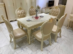 BỘ BÀN ĂN 6 GHẾ TÂN CỔ ĐIỂN DÁT VÀNG NHẬP KHẨU 933B