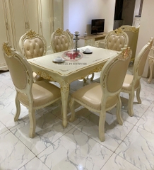 BỘ BÀN ĂN 6 GHẾ TÂN CỔ ĐIỂN DÁT VÀNG NHẬP KHẨU 933B
