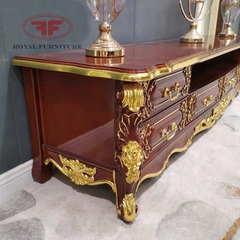 KỆ TIVI TÂN CỔ ĐIỂN HỌA TIẾT DÁT VÀNG SƠN NÂU NHO