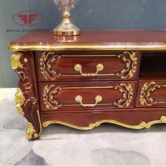 KỆ TIVI TÂN CỔ ĐIỂN HỌA TIẾT DÁT VÀNG SƠN NÂU NHO