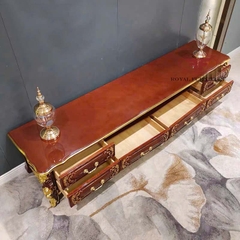 KỆ TIVI TÂN CỔ ĐIỂN HỌA TIẾT DÁT VÀNG SƠN NÂU NHO