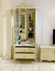 TỦ RƯỢU 2 CÁNH TÂN CỔ ĐIỂN HỌA TIẾT DÁT VÀNG GỖ TỰ NHIÊN 932B-DV