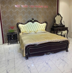 GIƯỜNG NGỦ GỖ TỰ NHIÊN TÂN CỔ ĐIỂN MÀU NÂU NHO G881