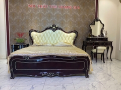 GIƯỜNG NGỦ GỖ TỰ NHIÊN TÂN CỔ ĐIỂN MÀU NÂU NHO G881