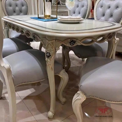 BỘ BÀN ĂN BẦU DỤC 6 GHẾ TÂN CỔ ĐIỂN HÌNH TRÁI TIM NHẬP KHẨU MỚI D505