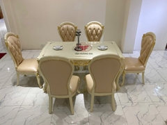 BỘ BÀN ĂN CHỮ NHẬT 6 GHẾ TÂN CỔ ĐIỂN DÁT VÀNG NHẬP KHẨU D501-DV