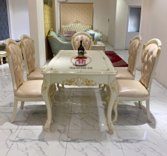 BỘ BÀN ĂN CHỮ NHẬT 6 GHẾ TÂN CỔ ĐIỂN DÁT VÀNG NHẬP KHẨU D501-DV