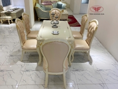 BỘ BÀN ĂN CHỮ NHẬT 6 GHẾ TÂN CỔ ĐIỂN DÁT VÀNG NHẬP KHẨU D501-DV