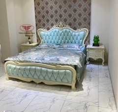 GIƯỜNG NGỦ DA XANH TÂN CỔ ĐIỂN ĐUÔI CONG SANG TRỌNG 881B