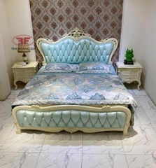 GIƯỜNG NGỦ DA XANH TÂN CỔ ĐIỂN ĐUÔI CONG SANG TRỌNG 881B