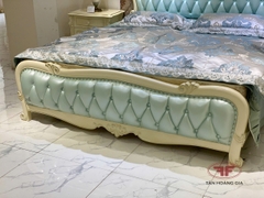 GIƯỜNG NGỦ DA XANH TÂN CỔ ĐIỂN ĐUÔI CONG SANG TRỌNG 881B