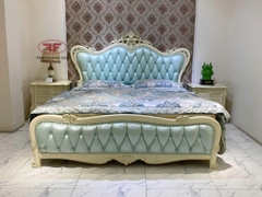 GIƯỜNG NGỦ DA XANH TÂN CỔ ĐIỂN ĐUÔI CONG SANG TRỌNG 881B