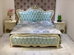 GIƯỜNG NGỦ DA XANH TÂN CỔ ĐIỂN ĐUÔI CONG SANG TRỌNG 881B