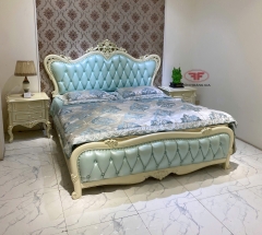 GIƯỜNG NGỦ DA XANH TÂN CỔ ĐIỂN ĐUÔI CONG SANG TRỌNG 881B