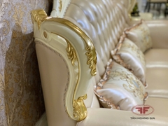 BỘ SOFA PHÒNG KHÁCH 123 TÂN CỔ ĐIỂN DÁT VÀNG BỌC DA BÒ NHẬP KHẨU