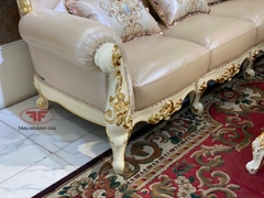 BỘ SOFA PHÒNG KHÁCH 123 TÂN CỔ ĐIỂN DÁT VÀNG BỌC DA BÒ NHẬP KHẨU