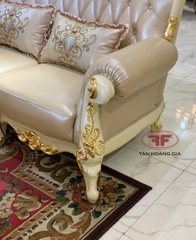 BỘ SOFA PHÒNG KHÁCH 123 TÂN CỔ ĐIỂN DÁT VÀNG BỌC DA BÒ NHẬP KHẨU