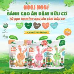 Thực phẩm bổ sung bánh gạo ăn dặm hữu cơ cho bé Nobi Nobi vị chuối, bí đỏ, cà rốt 15g (Từ 8 tháng tuổi)