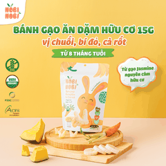 Thực phẩm bổ sung bánh gạo ăn dặm hữu cơ cho bé Nobi Nobi vị chuối, bí đỏ, cà rốt 15g (Từ 8 tháng tuổi)