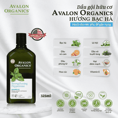 Dầu gội hữu cơ Avalon Organics hương bạc hà dành cho tóc yếu, dễ gãy rụng 325ml