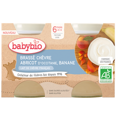 Sữa chua dê hữu cơ cho bé vị mơ, chuối Babybio dạng hũ thuỷ tinh 130g (≥ 6 tháng)