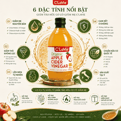 Giấm Táo Hữu Cơ Có Giấm Mẹ C’LaVie 500ml