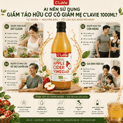 Giấm Táo Hữu Cơ Có Giấm Mẹ C’LaVie 1000ml