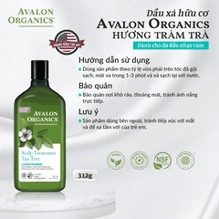 Dầu xả hữu cơ Avalon Organic hương tràm trà dành cho da đầu nhạy cảm 312g