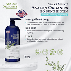 Dầu xả hữu cơ Avalon Organics bổ sung Biotin dành cho tóc mỏng, dễ gãy rụng 907g