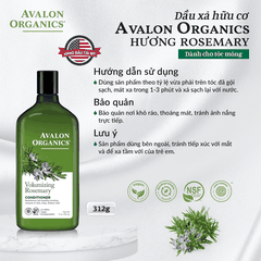 Dầu xả hữu cơ Avalon Organics hương Rosemary dành cho tóc mỏng 312g