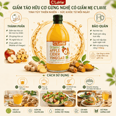 Giấm Táo Hữu Cơ Gừng Nghệ C’LaVie 500ml