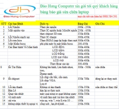 bảng Giá Dịch Vụ Sửa Chữa