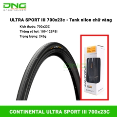 Lốp xe đạp CONTINENTAL ULTRA SPORT III 700x23c Tank nilon chữ vàng